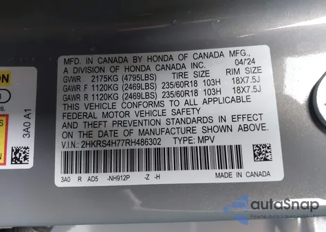 2024 Honda Cr-V Ex-L Awd from USA, damaged, VIN 2HKRS4H77RH486302